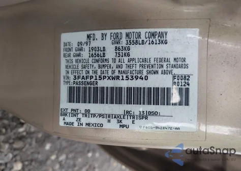 1998 Ford Escort Se from USA, damaged, VIN 3FAFP15PXWR153940